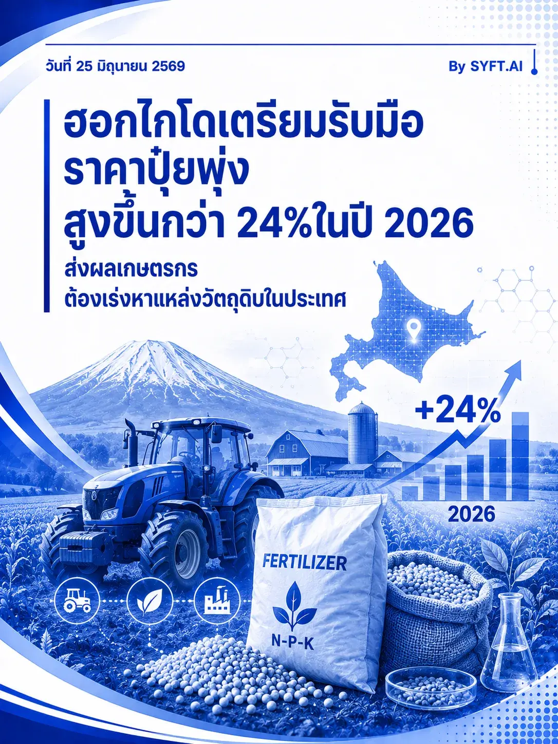 ฮอกไกโดเตรียมรับมือราคาปุ๋ยพุ่ง สูงขึ้นกว่า 24%ในปี 2026 ส่งผลเกษตรกร ต้องเร่งหาแหล่งวัตถุดิบในประเทศ