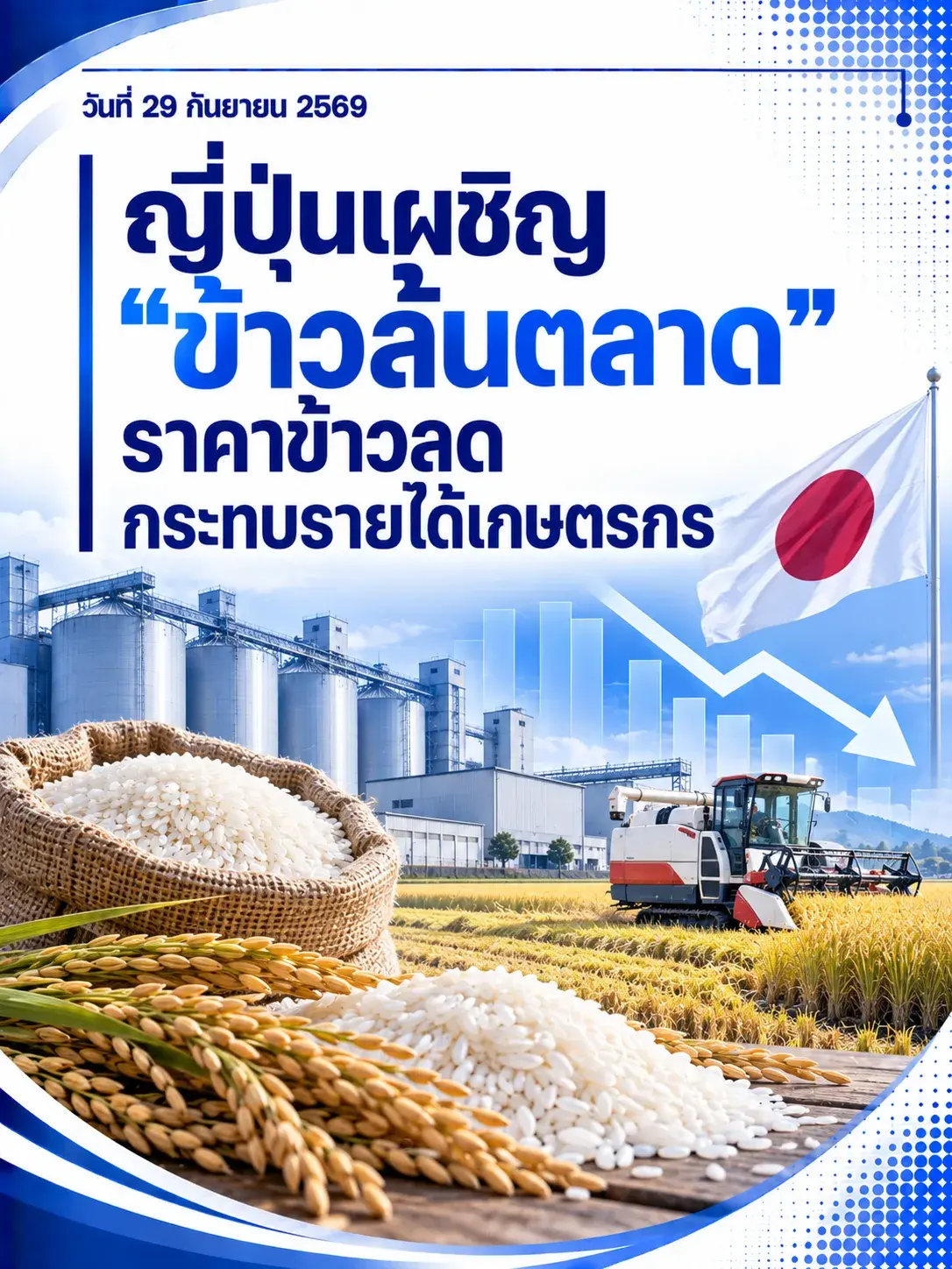 ญี่ปุ่นเผชิญ "ข้าวล้นตลาด" ราคาข้าวลด กระทบรายได้เกษตรกร 