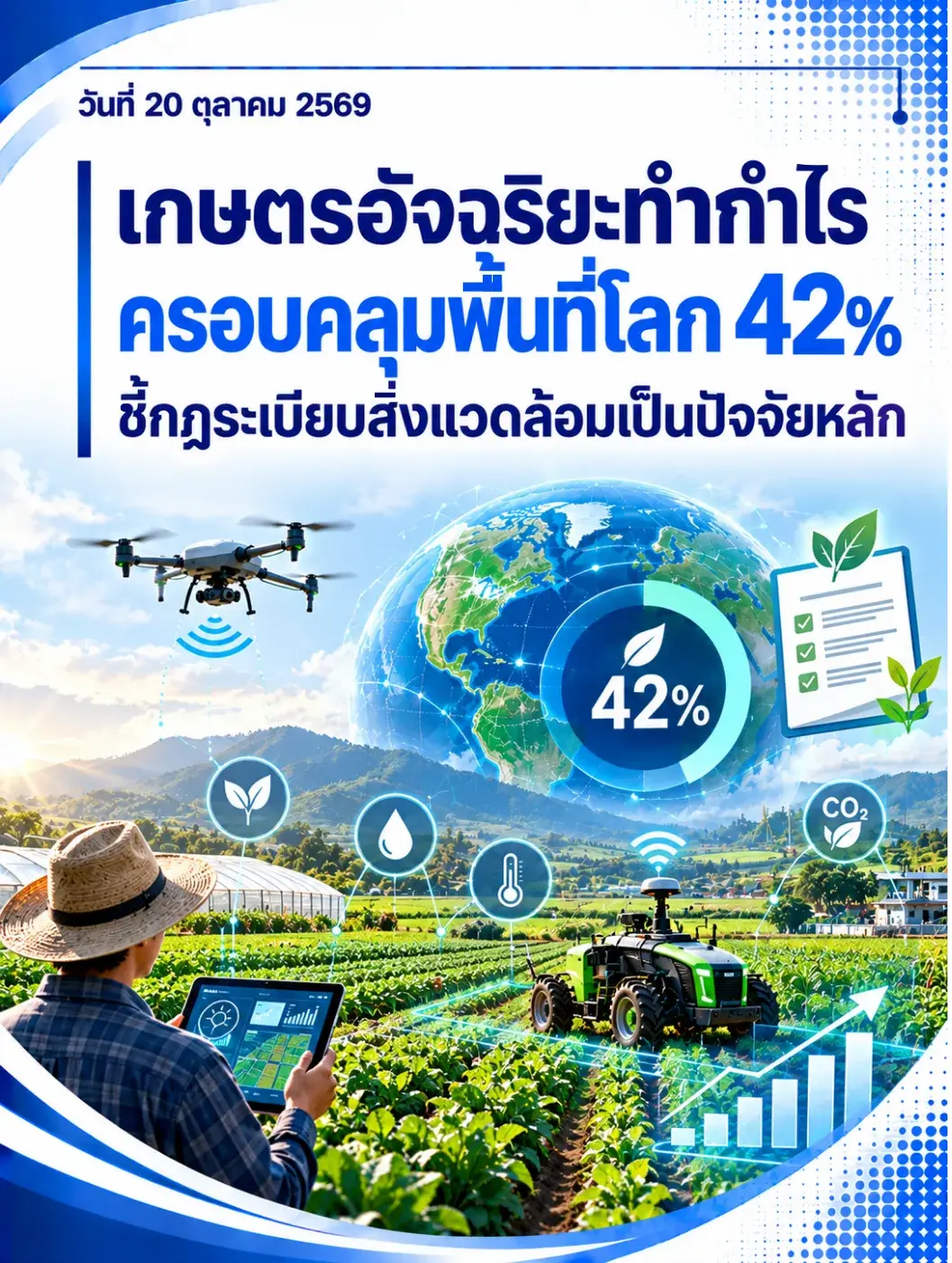 เกษตรอัจฉริยะทํากําไร ครอบคลุมพืนทีโลก 42% ชี้กฎระเบียบสิ่งแวดล้อมเป็นปัจจัยหลัก