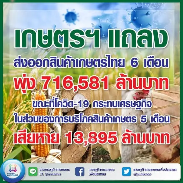 เกษตรฯ แถลง ส่งออกสินค้าเกษตรไทย 6 เดือน พุ่ง 716,581 ล้านบาท