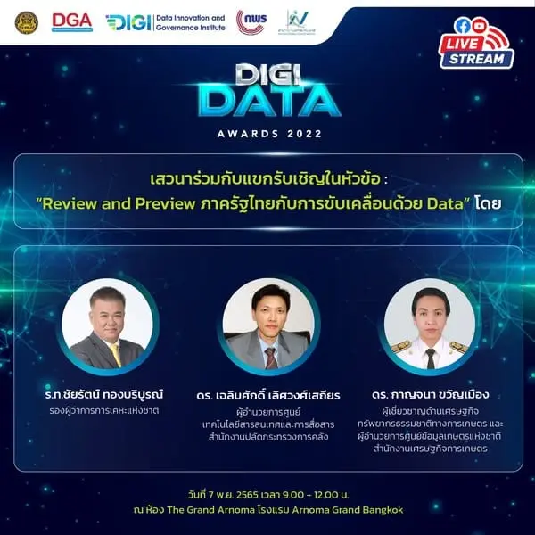 DIGI Talk ช่วงที่สองจะเป็นการเสวนาในหัวข้อ “Review and Preview ภาครัฐไทยกับการขับเคลื่อนด้วย Data”ร่วมเสวนาโดย