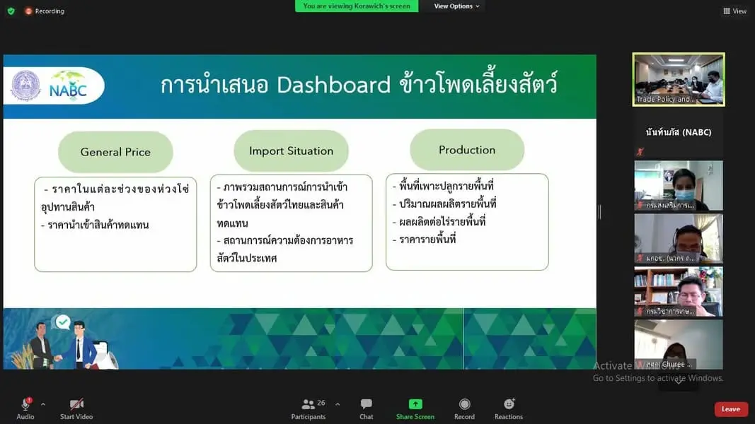 การประชุมหารือ เรื่อง การนำเสนอแดชบอร์ด (Dashboard) สินค้าข้าวโพดเลี้ยงสัตว์